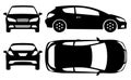 Hatchback car silhouette vector illustration with side, front, back, top view Royalty Free Stock Photo