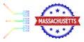 Hatched Circuit Connections Web Mesh Icon with Spectral Gradient and Textured Bicolor Massachusetts Watermark