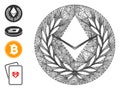 Hatched Ethereum Laurel Coin Vector Mesh