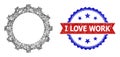 Hatched Gear Web Mesh and Scratched Bicolor I Love Work Stamp Seal Royalty Free Stock Photo