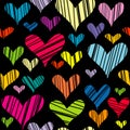 Hatched hearts seamless background