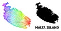 Hatched Map of Malta Island with Rainbow Colored Gradient