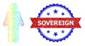 Hatched Mister Web Mesh Icon with Spectral Gradient and Textured Bicolor Sovereign Stamp Seal