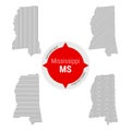 Hatched Pattern Vector Map of Mississippi. Stylized Simple Silhouette of Mississippi. Four Different Patterns