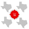 Hatched Pattern Vector Map of Texas. Stylized Simple Silhouette of Texas. Four Different Patterns