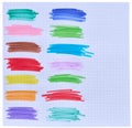 Hatching with multi-colored felt-tip pens on a sheet of checkered paper Royalty Free Stock Photo