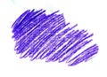 Hatching scrawl with children`s wax purple pencil on white background