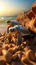 Hatching on the seaside Baby turtles break free, starting their coastal journey.