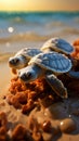 Hatching on the seaside Baby turtles break free, starting their coastal journey.