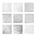 Hatching textures, cross lines, canvas pattern background vector set Royalty Free Stock Photo