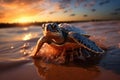 a hatchling turtle making its way to sea