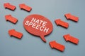 Hate speech concept. Red arrows and quote bubble.