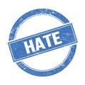 HATE text on blue grungy round stamp