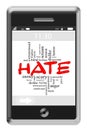 Hate Word Cloud Concept on Touchscreen Phone