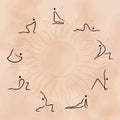 Hatha yoga poses set. Yogi in different asanas. Simple, minimal style infographic poster