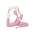 Hatha yoga stretching pose for flexibility. Woman practicing yoga pose. Colored sketch vector illustration