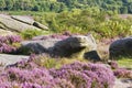 Turtle Rock, a gritstone rock formation on Hathersage Moor, Derbyshire. Royalty Free Stock Photo