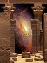 Hathor Temple on Agilkia island and Galaxy M106 (Elements of thi Royalty Free Stock Photo