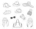 Hats collection, vector sketch illustration. Royalty Free Stock Photo