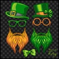 Hats, Glasses, Green and Red Beards - Set of St. Patricks Day - elements, objects, icons. Vector illustration isolated