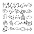 Hats Hand Drawn Doodle Line Art Outline Set