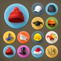 Hats, long shadow icon set