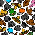 Hats pattern, background set. Collection icon hats. Vector