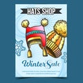 Hats Shop Winter Sale Advertising Poster Vector