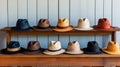 Hats in a store are stacked in rows for display Royalty Free Stock Photo