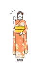 Hatsumode at New Year\'s and coming-of-age ceremonies, weddings, etc, Woman in furisode posing with guts
