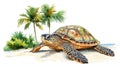 Hattes Beach - Turtle nesting. Hattes Beach - Turtle nesting hand drawn watercolor illustration Royalty Free Stock Photo