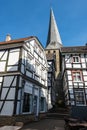 Crooked medieval truss framework buildings in Hattingen