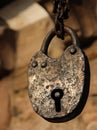 Hattingen, Germany - Old Medieval Lock Hanging on a Chain at a City Gate in the Town of Hattingen Royalty Free Stock Photo