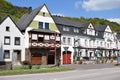 Hatzenport, Germany - 04 28 2022: Hotels, restaurants and wineries at the waterfront street