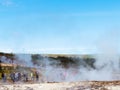 People wait eruption of geyser in Haukadalur Royalty Free Stock Photo