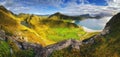 Haukland beach on Lofoten islands, Norway. View from the mountain Mannen