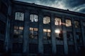 haunted abandoned building, with light shining through broken windows and cracks Royalty Free Stock Photo