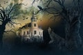 Haunted Castle with Crows and Horror Scene. Royalty Free Stock Photo