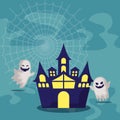 haunted castle with ghosts scene halloween Royalty Free Stock Photo
