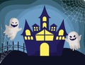 haunted castle with ghosts scene halloween Royalty Free Stock Photo