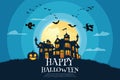 Haunted Castle with hordes of bats, witches and ghosts on full moon nights. Royalty Free Stock Photo