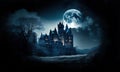 Haunted castle under the moon at night. Generative AI Royalty Free Stock Photo