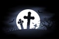 Haunted cemetery with cross and full moon Royalty Free Stock Photo