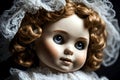 Haunted doll with big eyes. paranormal photography Royalty Free Stock Photo