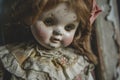 A haunted doll with cracked porcelain and a ghostly presence Old mystical scary horror doll Royalty Free Stock Photo