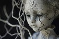 A haunted doll with cracked porcelain and a ghostly presence Old mystical scary horror doll Royalty Free Stock Photo