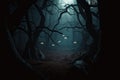 haunted forest with twisted trees and glowing eyes peeking out from the darkness Royalty Free Stock Photo