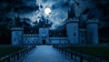 Haunted Gothic castle at night