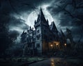 haunted Gothic castle under a dramatic sky. Royalty Free Stock Photo