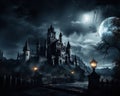 haunted Gothic castle under a dramatic sky. Royalty Free Stock Photo